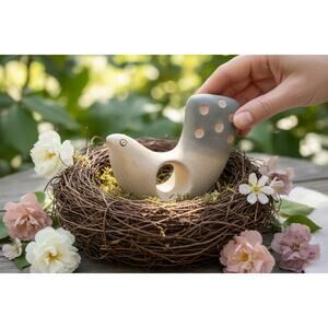 Set of 5 Ceramic Finch Napkin Rings-Folk Art Bird Table Decor-Scandinavian Style